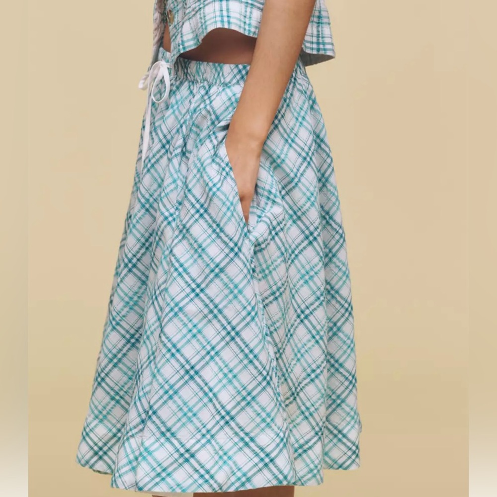NWT Anthropologie Maeve Drawstring Turquoise A-Line Cotton Midi Skirt Size Small